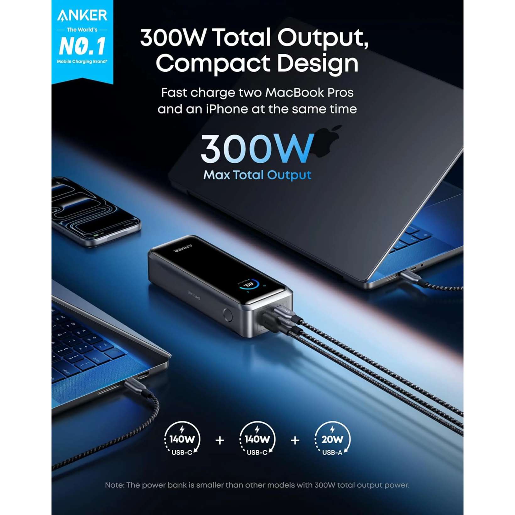 Anker　Prime Power　Bank（26250mAh,300W） Anker Prime Powerbank 300 W PD 3.1 26250 mAh | Kjell & Company