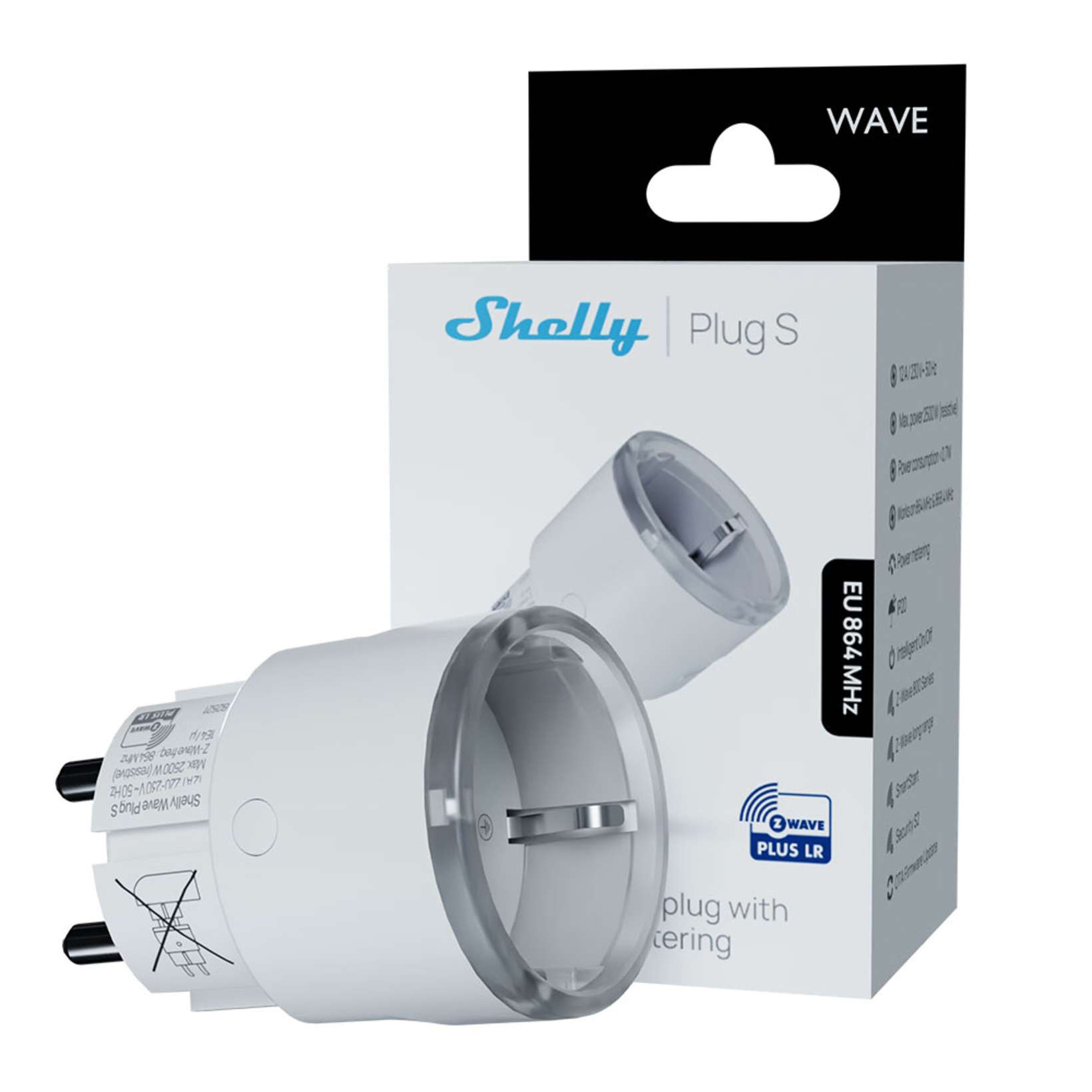 Shelly Wave Plug S LR – smart Z-Wave-plugg med energimåling Svart