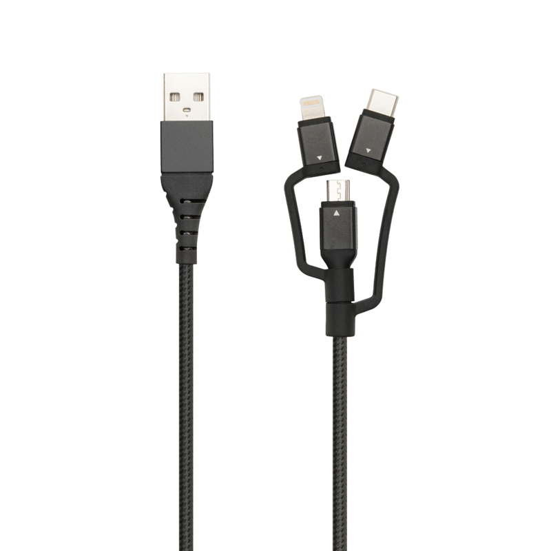 Linocell Premium USB-A till Micro-USB, Lightning och USB-C adapter Svart
