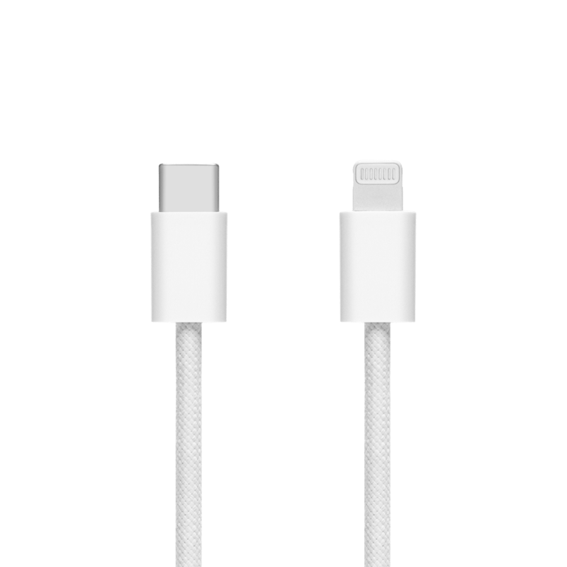 Linocell Flätad USB-C- till Lightning-kabel Vit 1 m