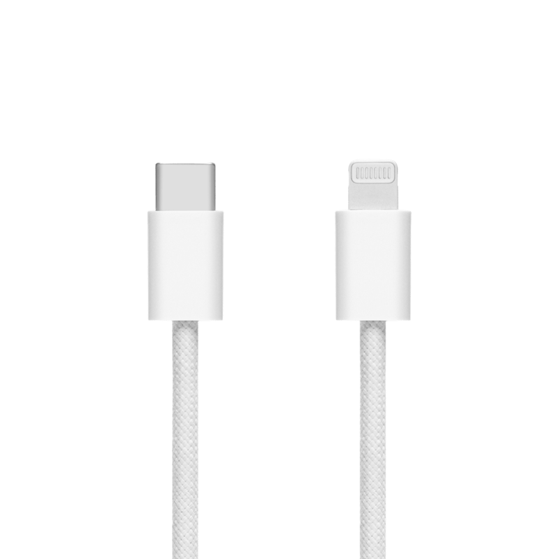 Linocell Flätad USB-C- till Lightning-kabel Vit 2 m