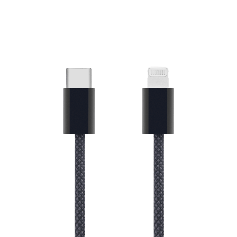 Linocell Flätad USB-C- till Lightning-kabel Svart 2 m