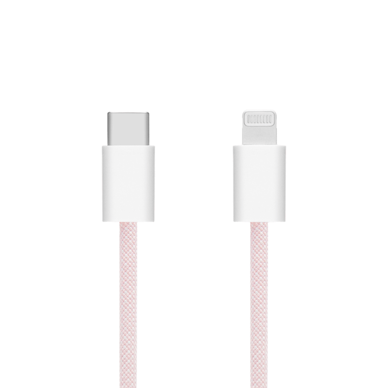 Linocell Flätad USB-C- till Lightning-kabel Rosa 0,5 m
