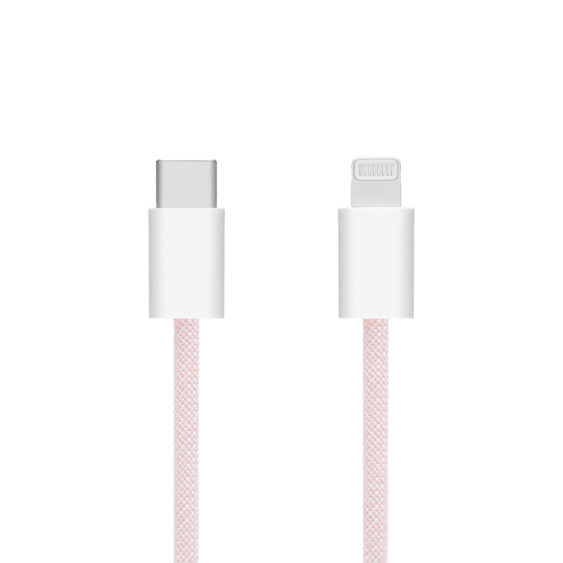 Linocell Flätad USB-C- till Lightning-kabel Rosa 2 m