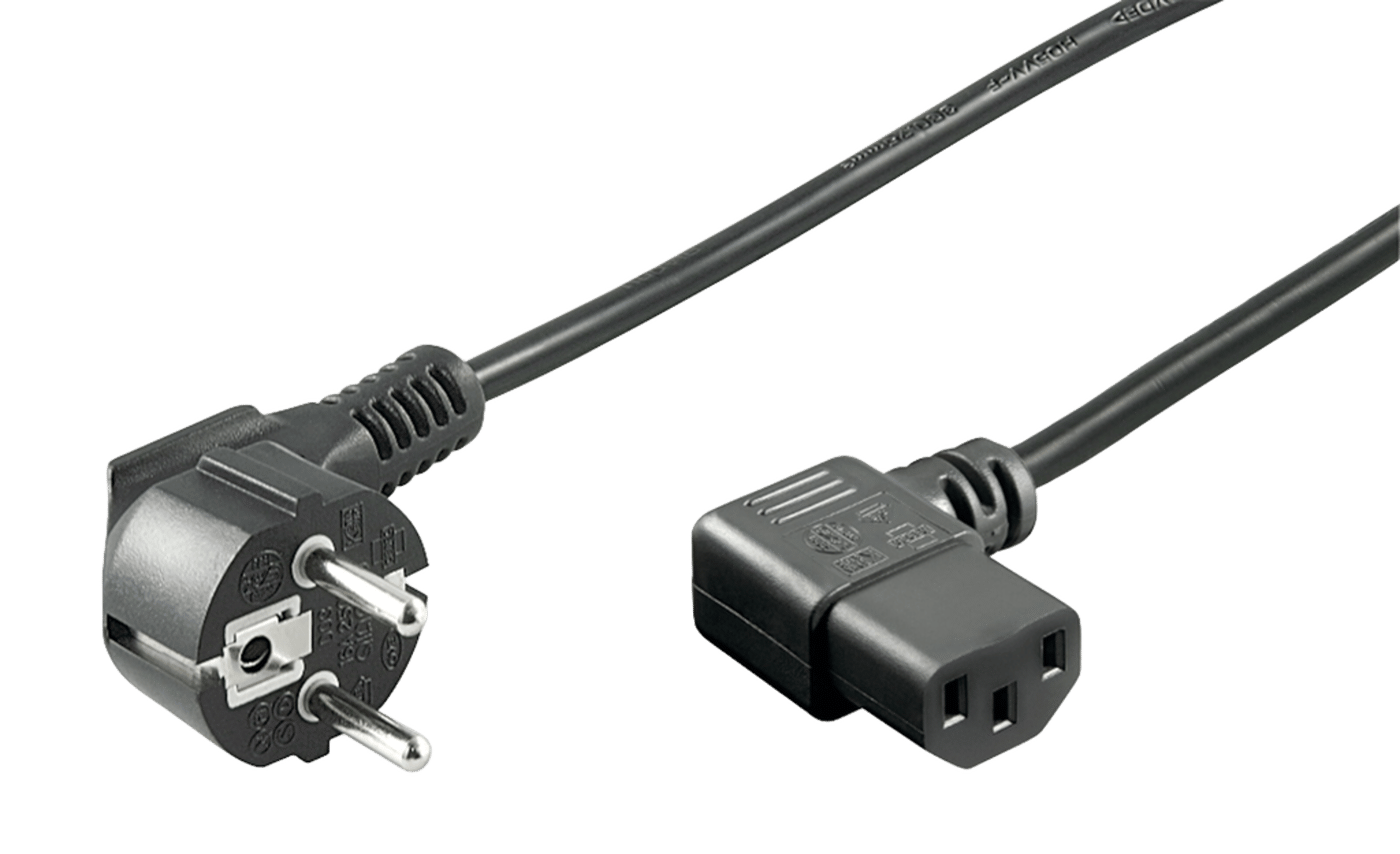 Apparatkabel C13 med vinklet kontakt, svart 2 m