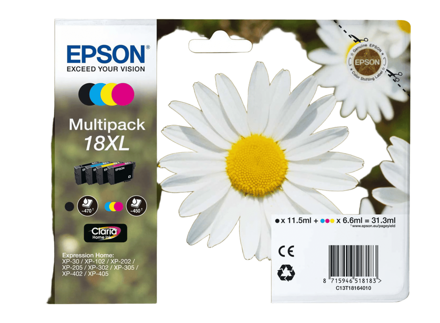 Epson 18XL blekkpatroner, pakning