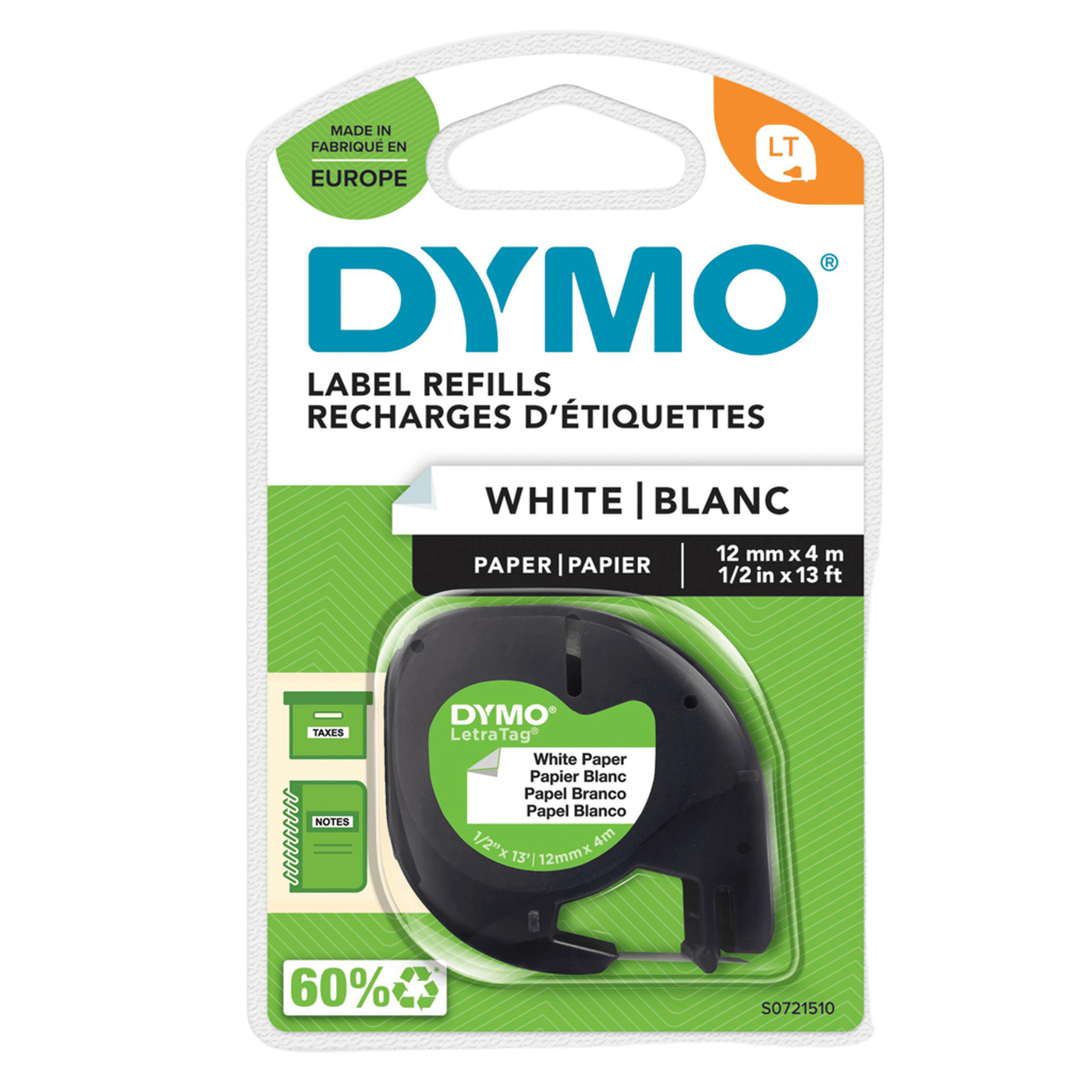 Dymo Letratag Märktejp av papper 12 mm