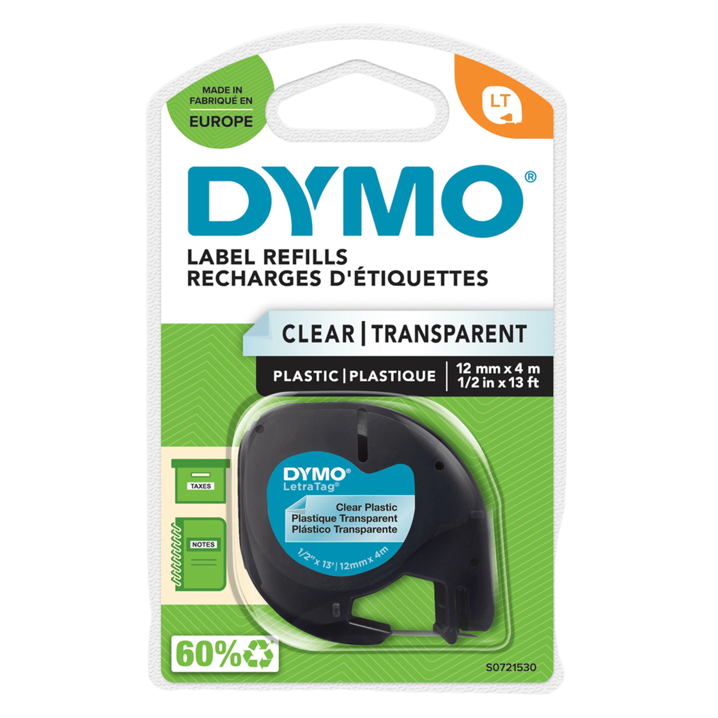 Dymo Letratag Märktejp av plast 12 mm Klar