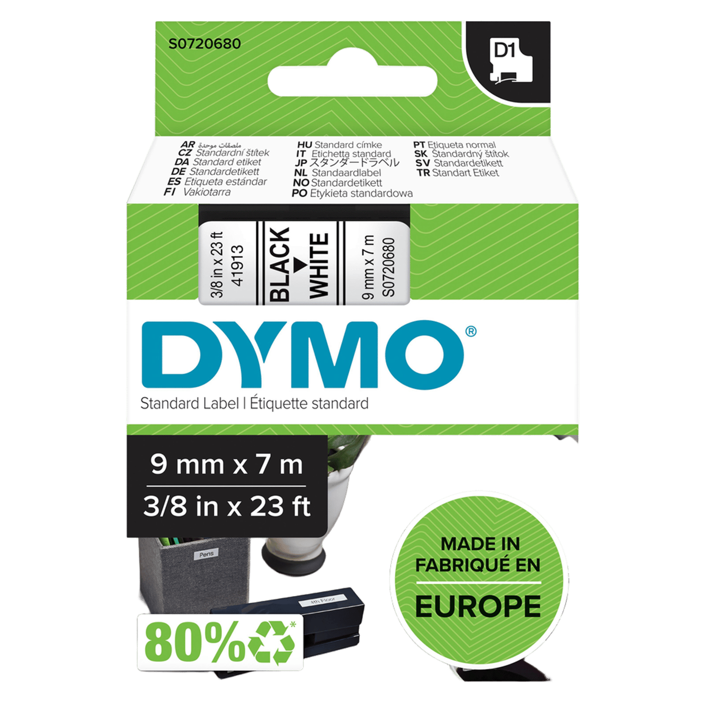 Dymo D1-märktejp 9 mm Vit