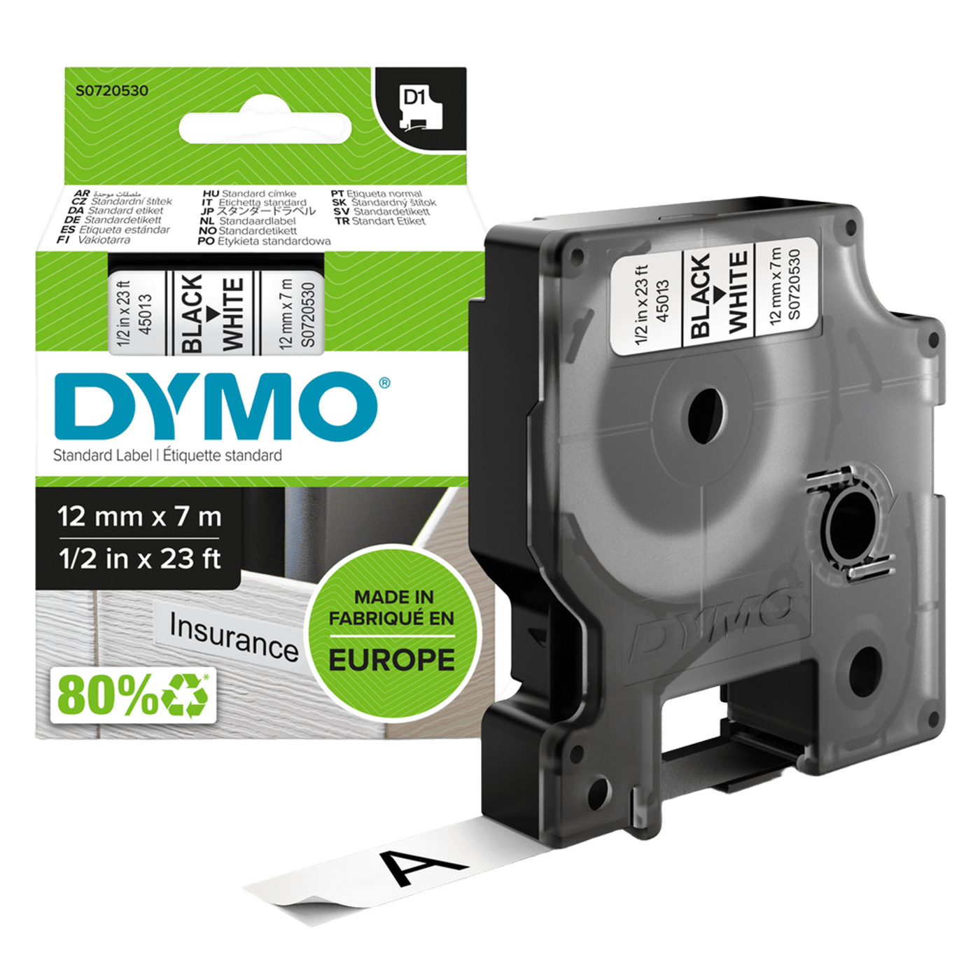 Dymo D1-märktejp 12 mm Vit