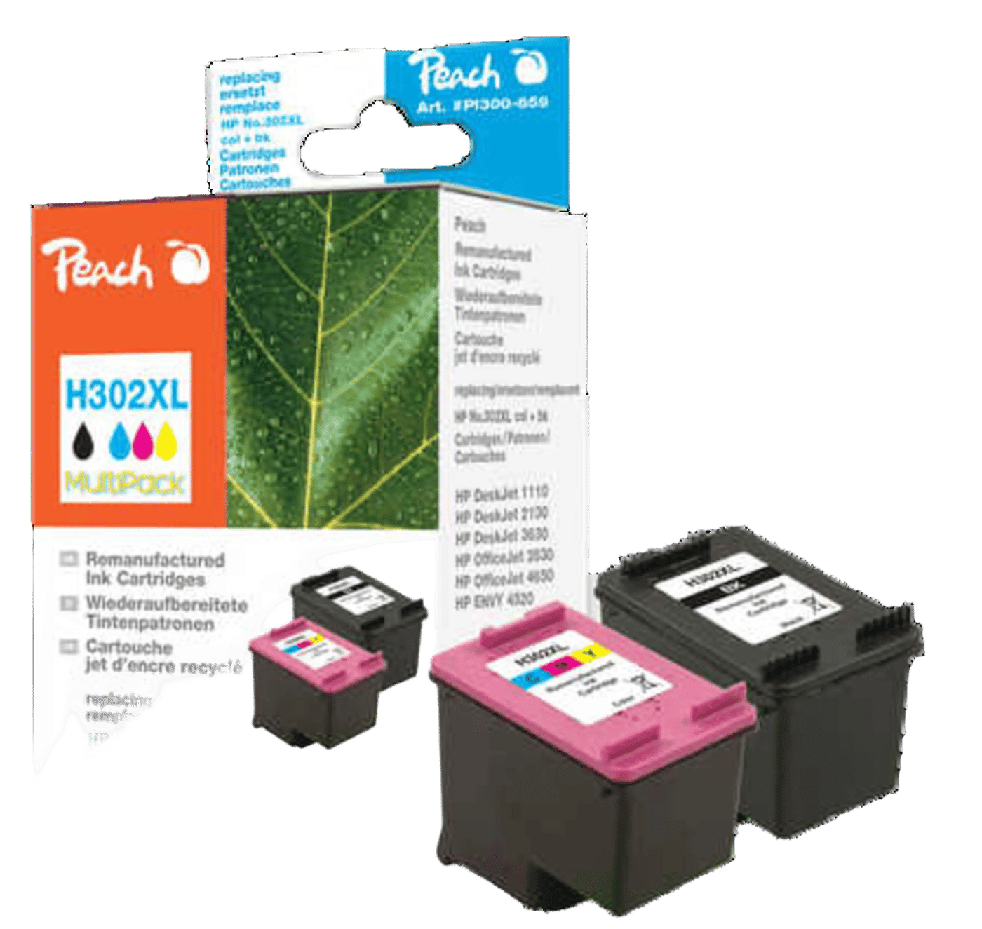 Peach Bläckpatron motsvarar HP 302XL 2-pack