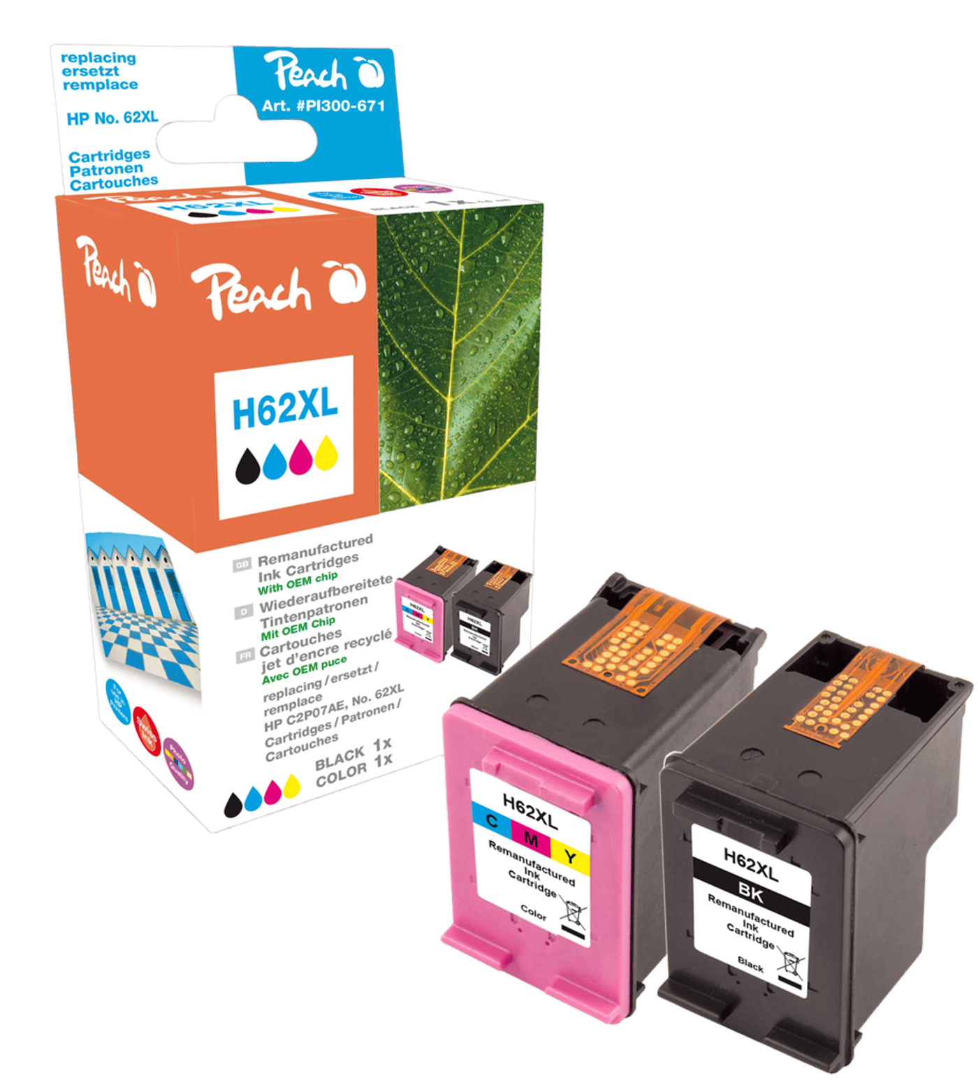 Peach Blekkpatron tilsvarer HP 62XL 2-pk.
