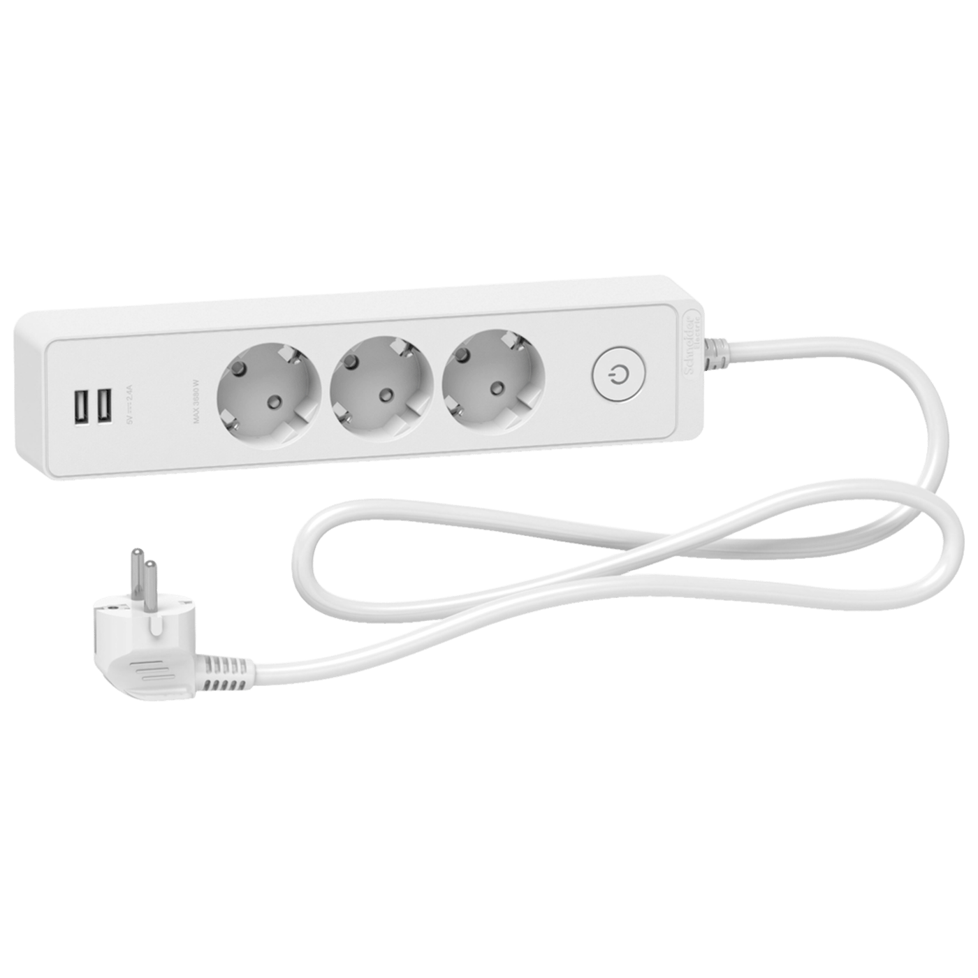 Schneider Electric Grenuttag med brytare och USB-uttag 3-vägs Vit