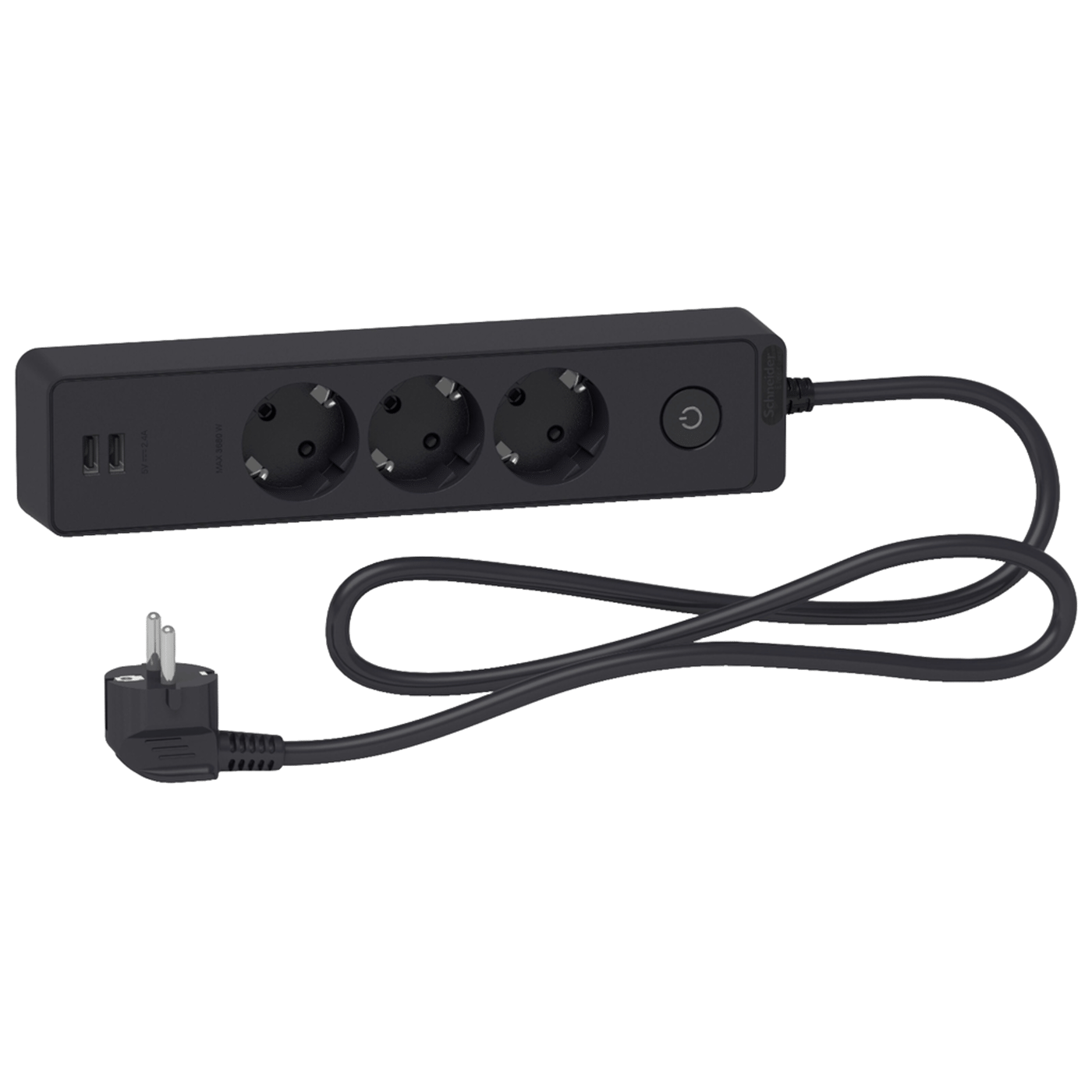 Schneider Electric Grenuttag med brytare och USB-uttag 3-vägs Svart