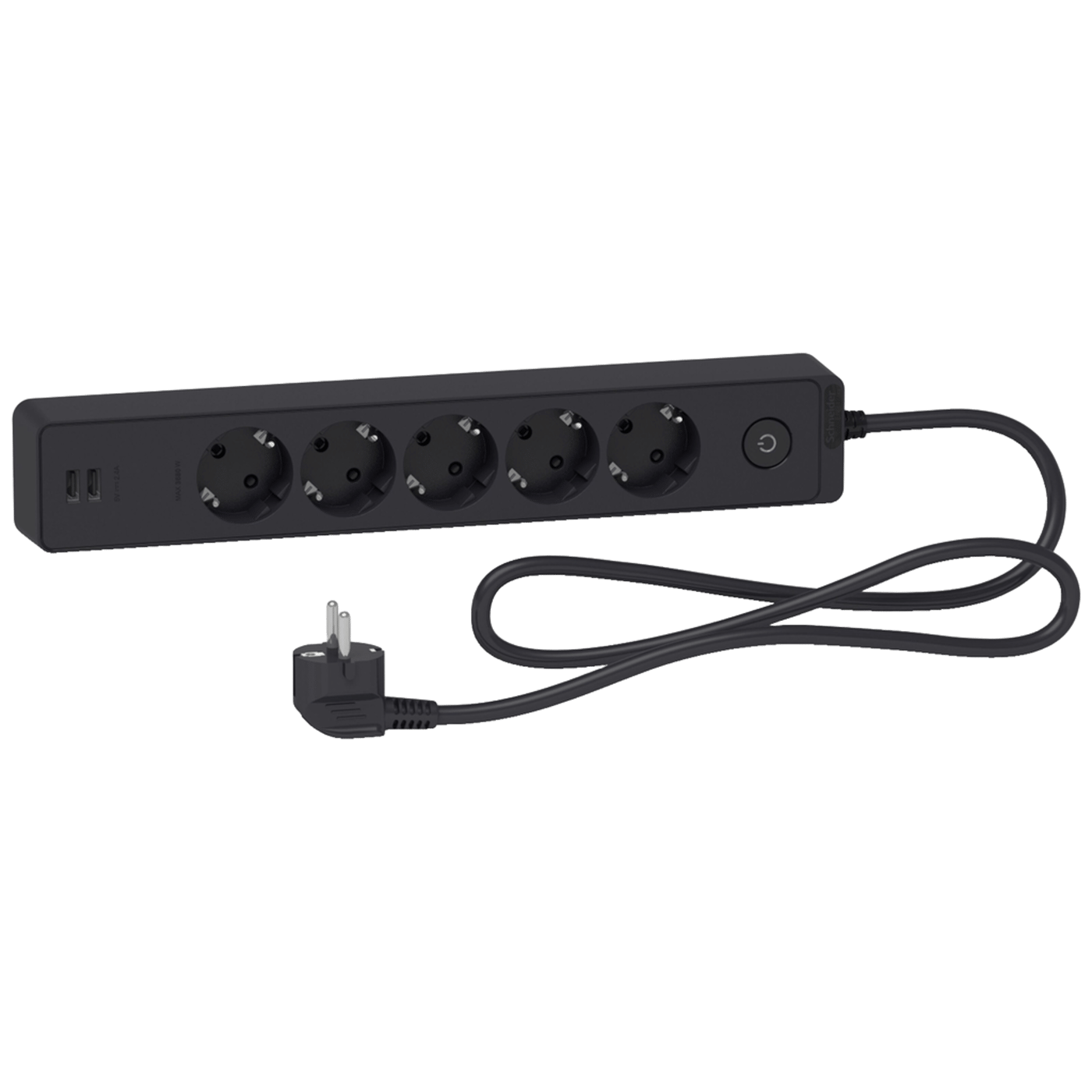 Schneider Electric Grenuttag med brytare och USB-uttag 5-vägs Svart