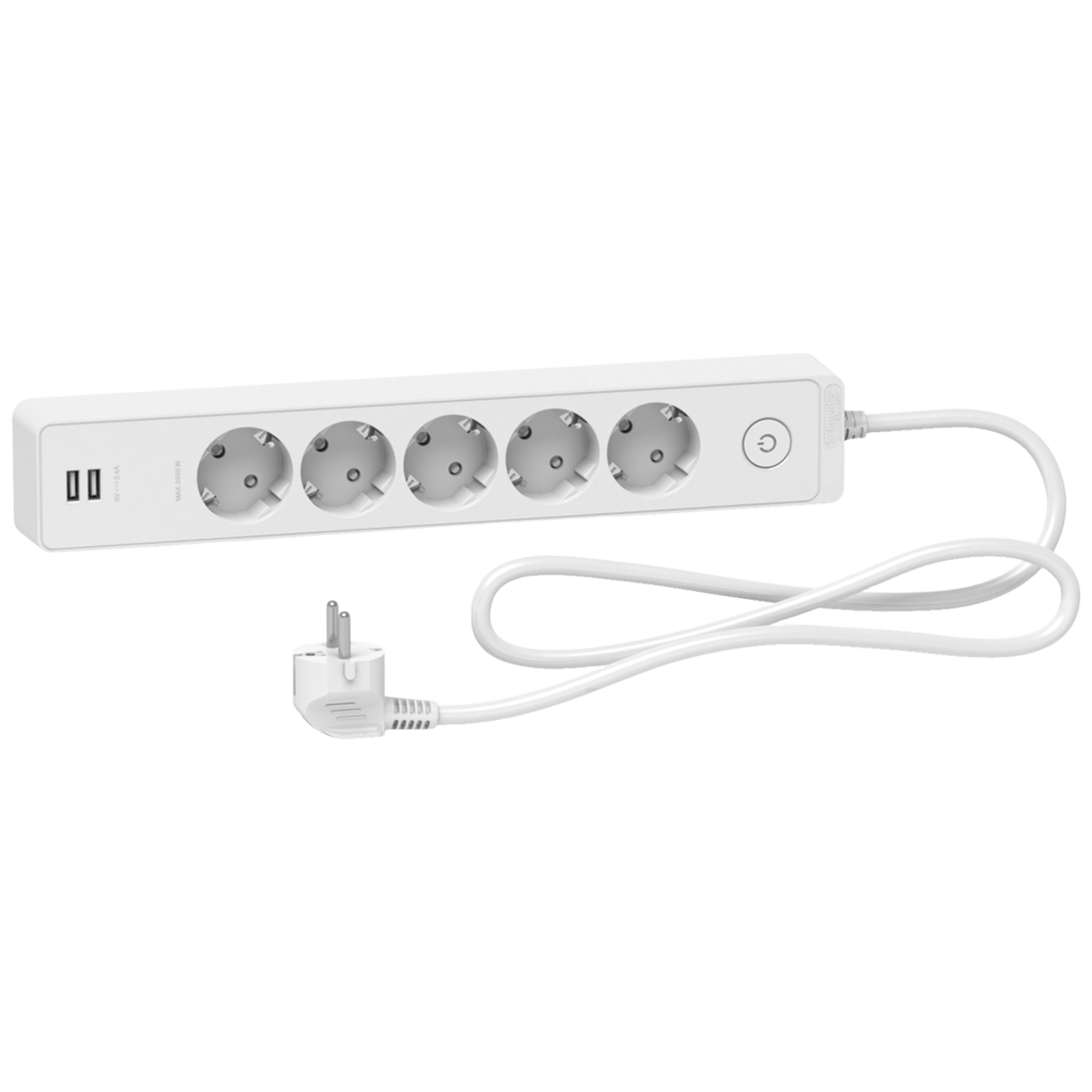 Schneider Electric Grenuttag med brytare och USB-uttag 5-vägs Vit
