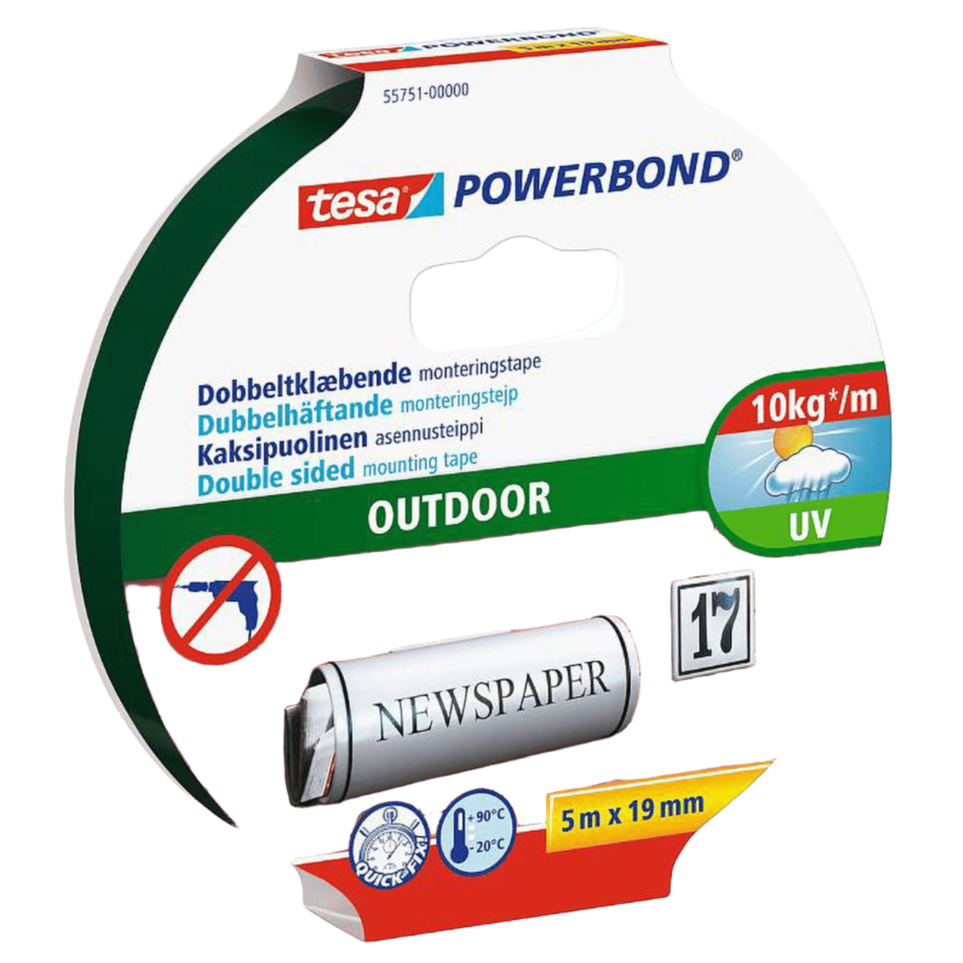 Tesa Outdoor Dubbelhäftande monteringstejp för utomhusbruk 5 m