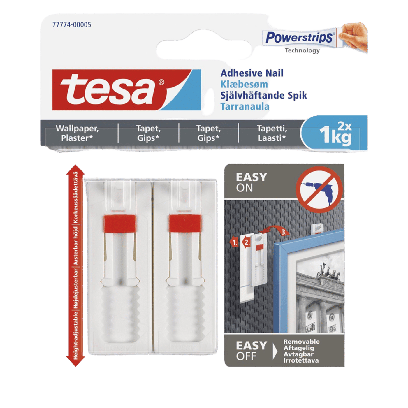 Tesa Justerbar limspiker for tapet og gips 1 kg 2-pk.