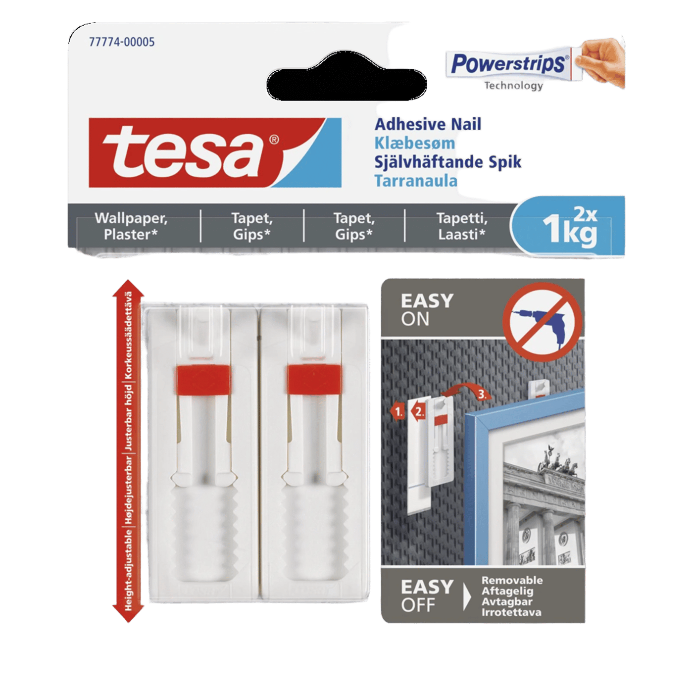 Tesa Justerbar häftspik för tapet och gips 1 kg 2-pack