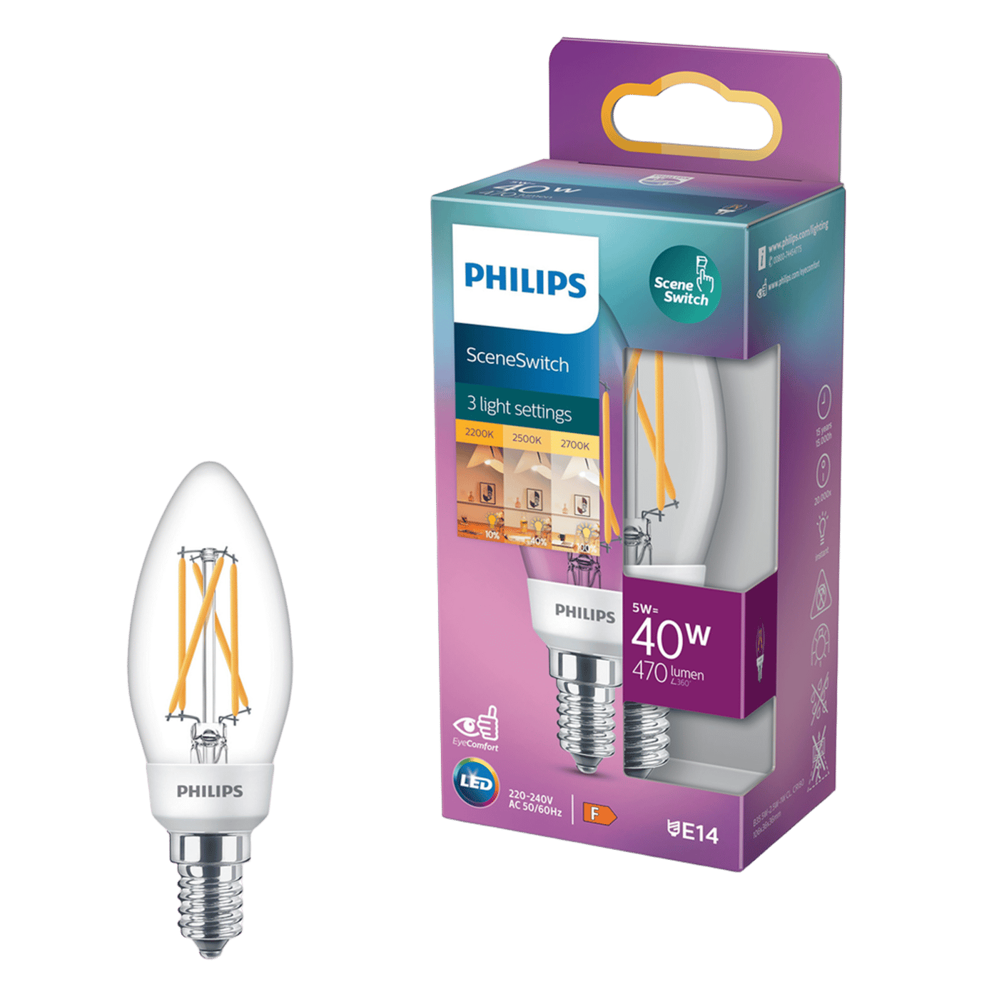 Philips Sceneswitch LED-lampa Kron E14 470 lm