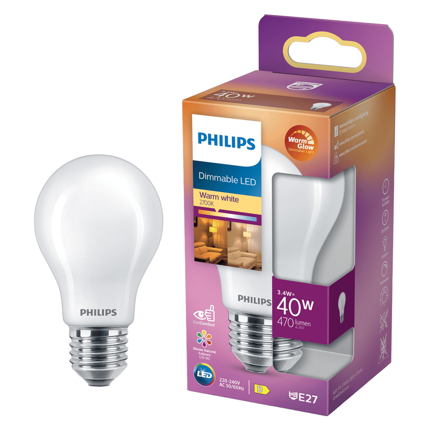 Philips Dimbar LED-lampa E27 470 lm