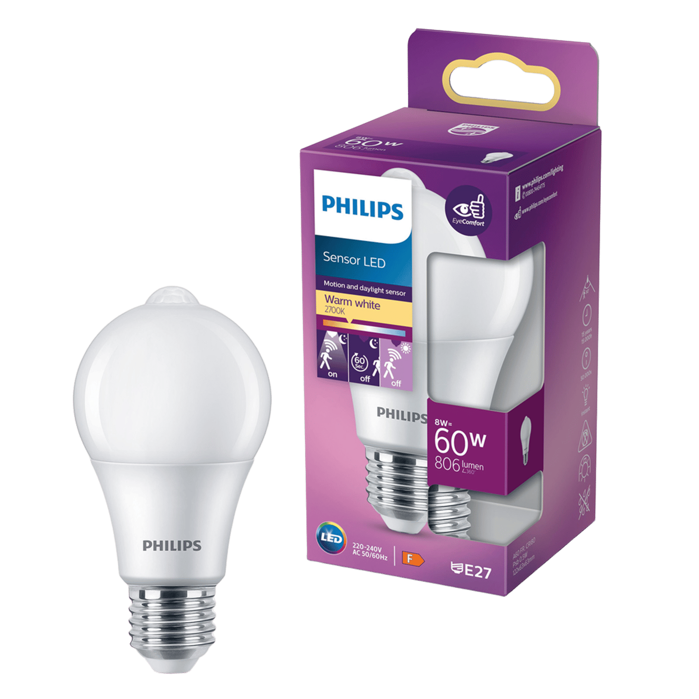Philips LED-lampa med rörelsesensor E27 806 lm