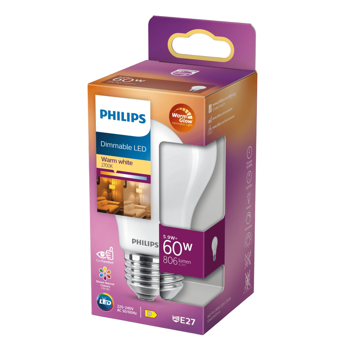 Philips Dimbar LED-lampa E27 806 lm