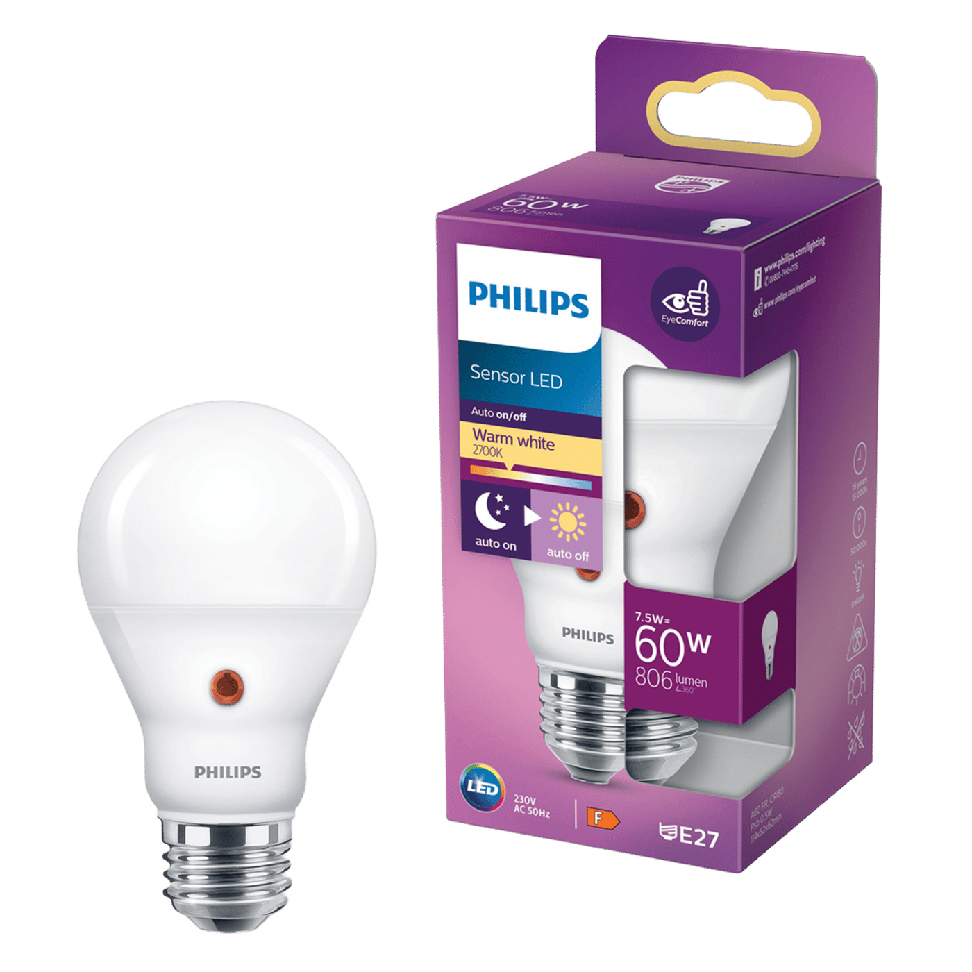 Philips LED-lampa med skymningsrelä E27 806 lm