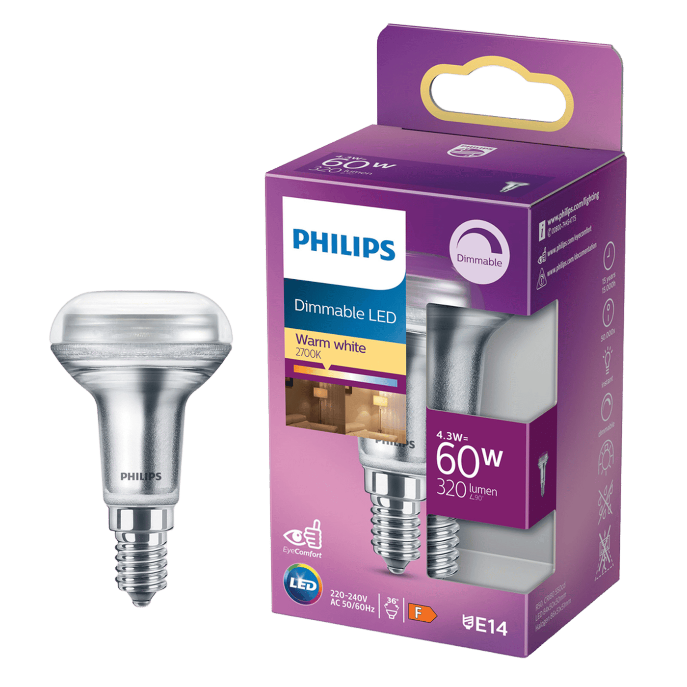 Philips LED-lampa Reflektor E14 320 lm