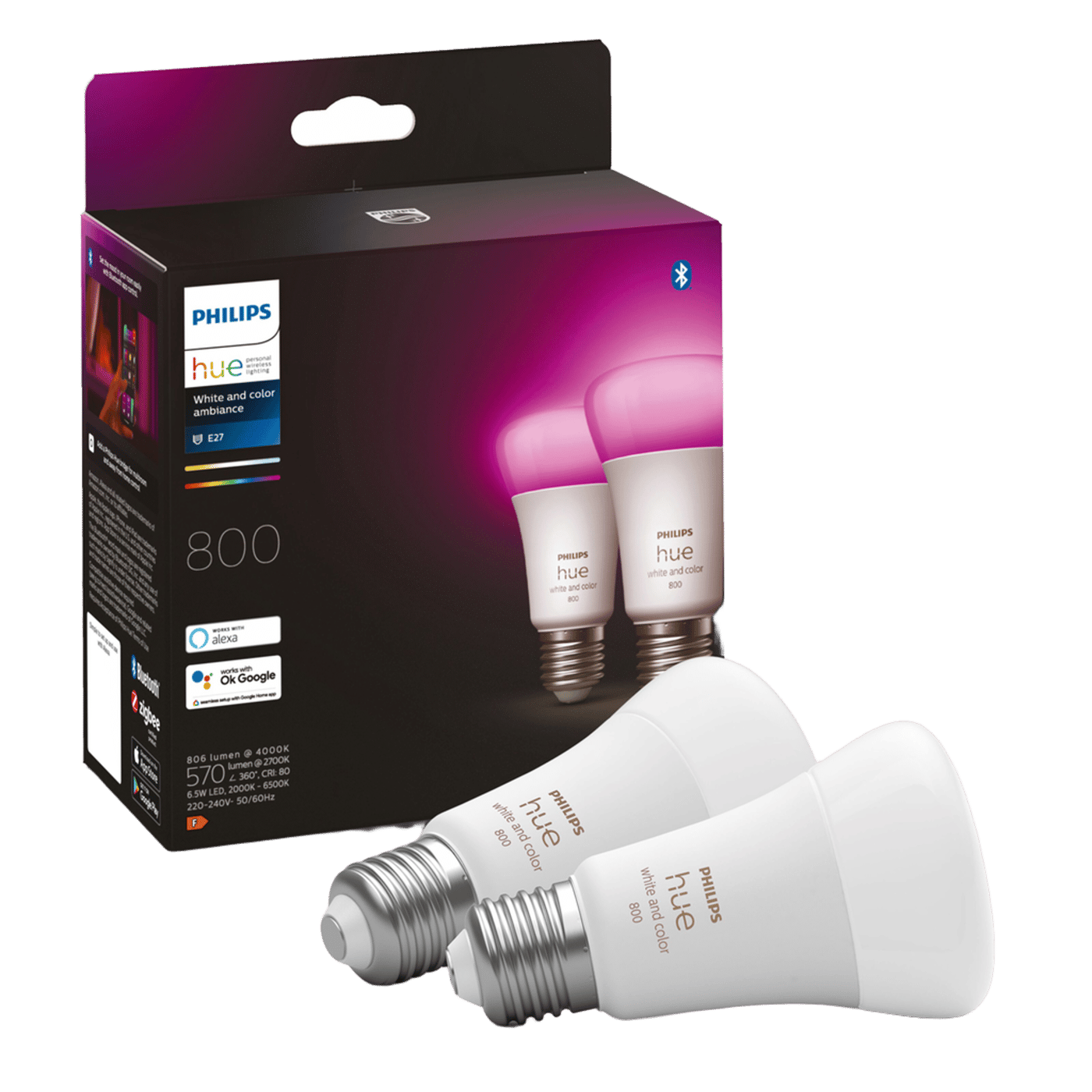 Philips Hue Color Ambiance Smart LED-pære E27 806 lm 2-pk