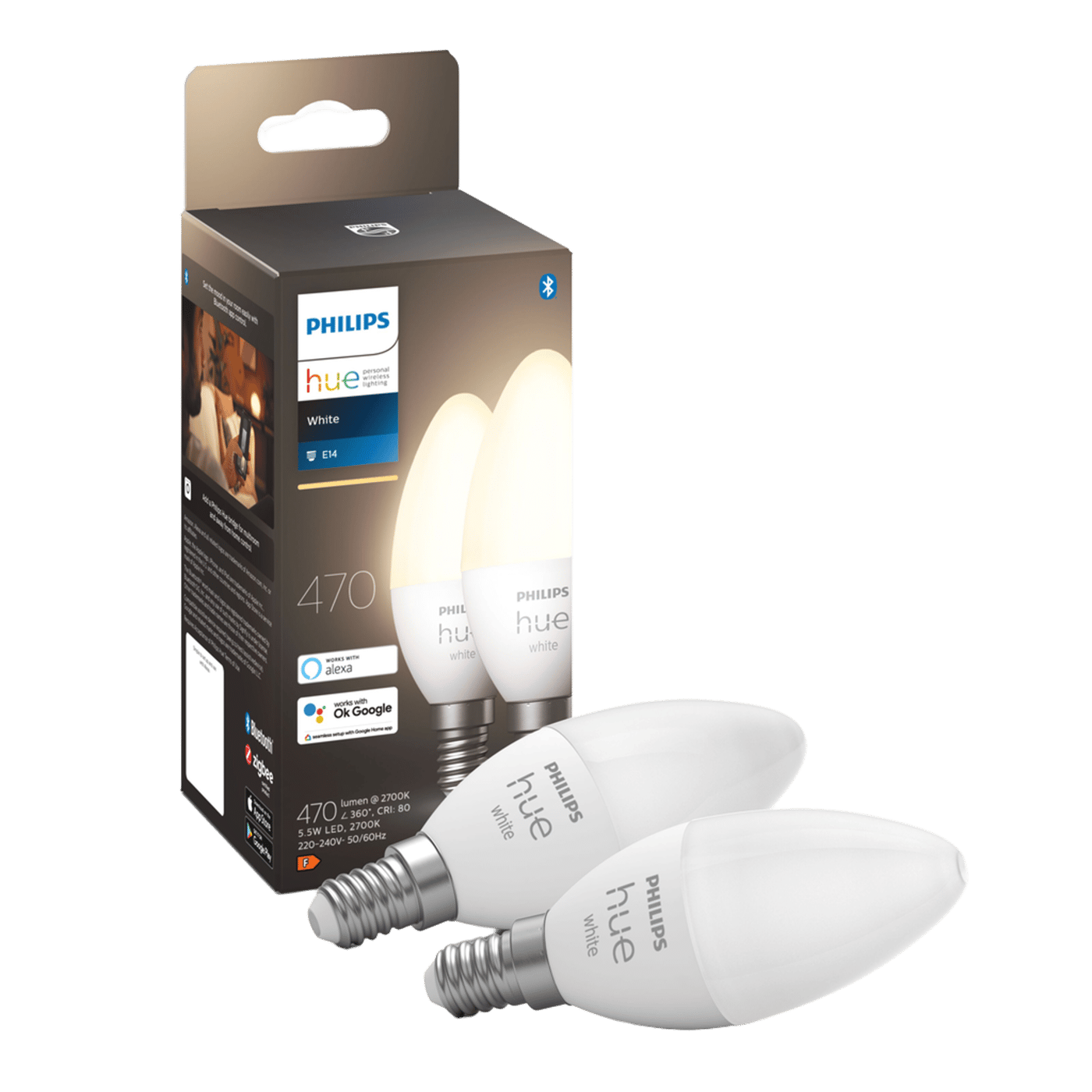 Philips Hue White Smart LED-pære E14 470 lm 2-pk.