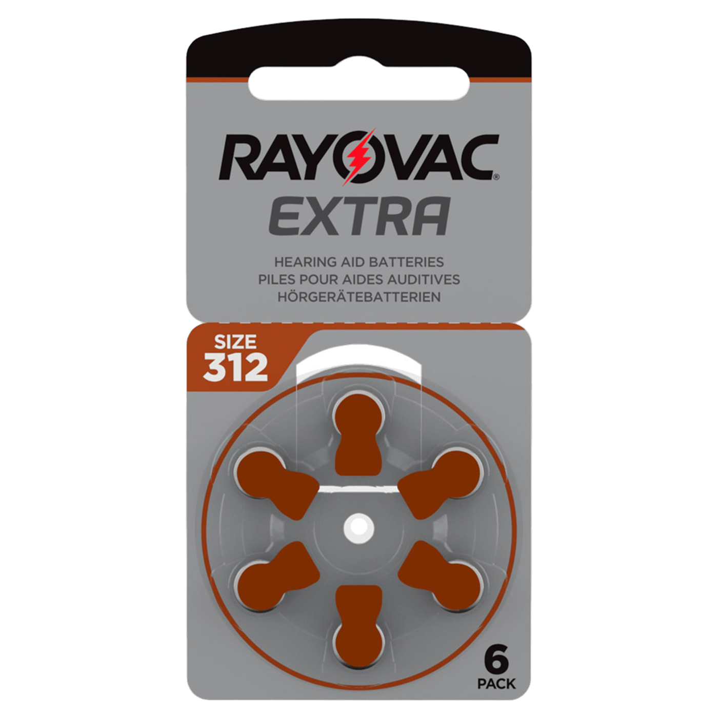Rayovac Hörapparatsbatterier Brun ZA312 6-pack