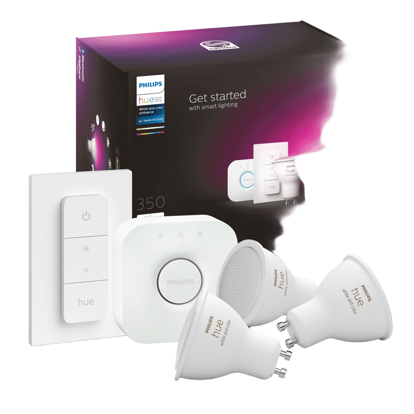 Philips Hue Startpaket: 3x White & Color GU10 + Dimmer + Bridge