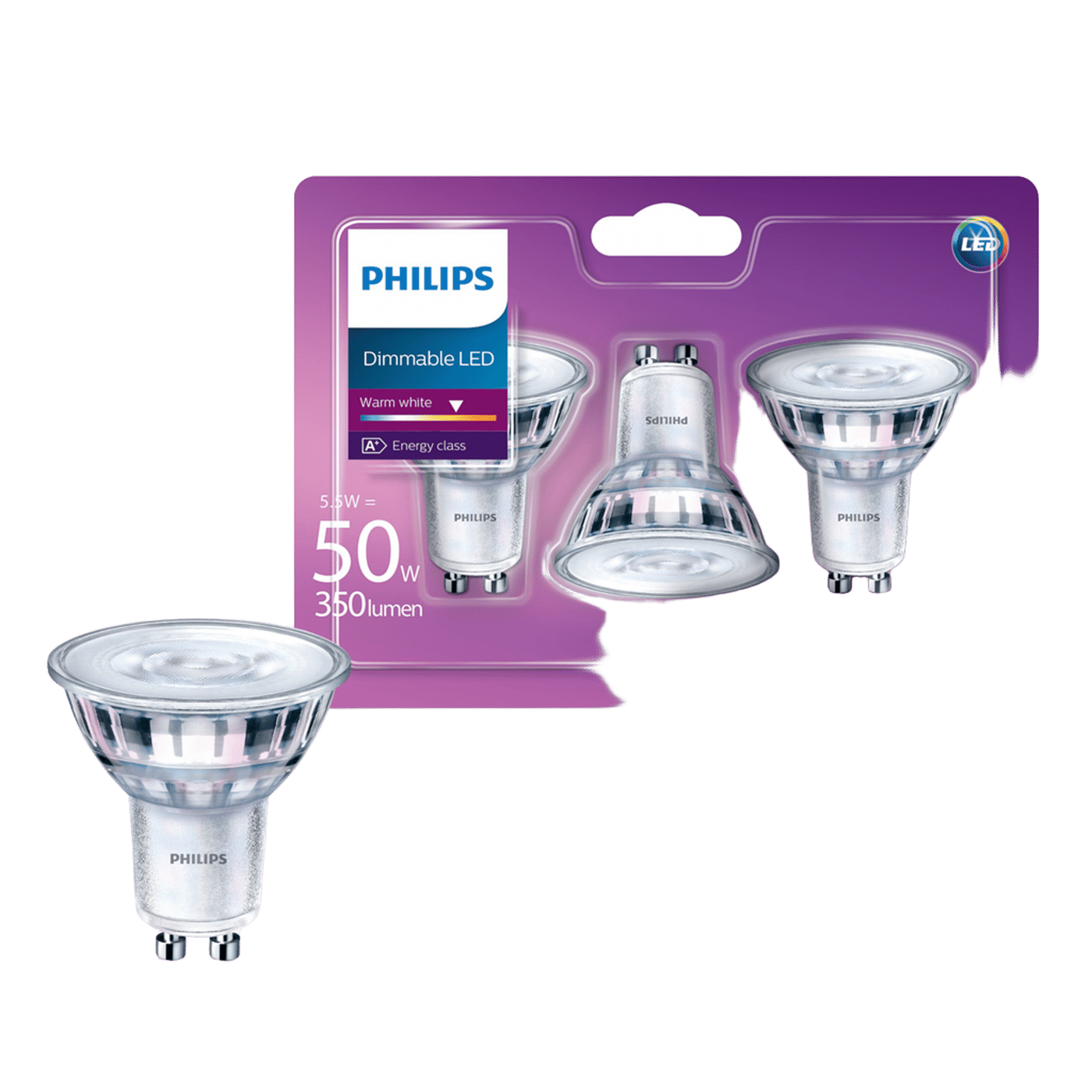 Philips LED-lampa GU10 345 lm 3-pack