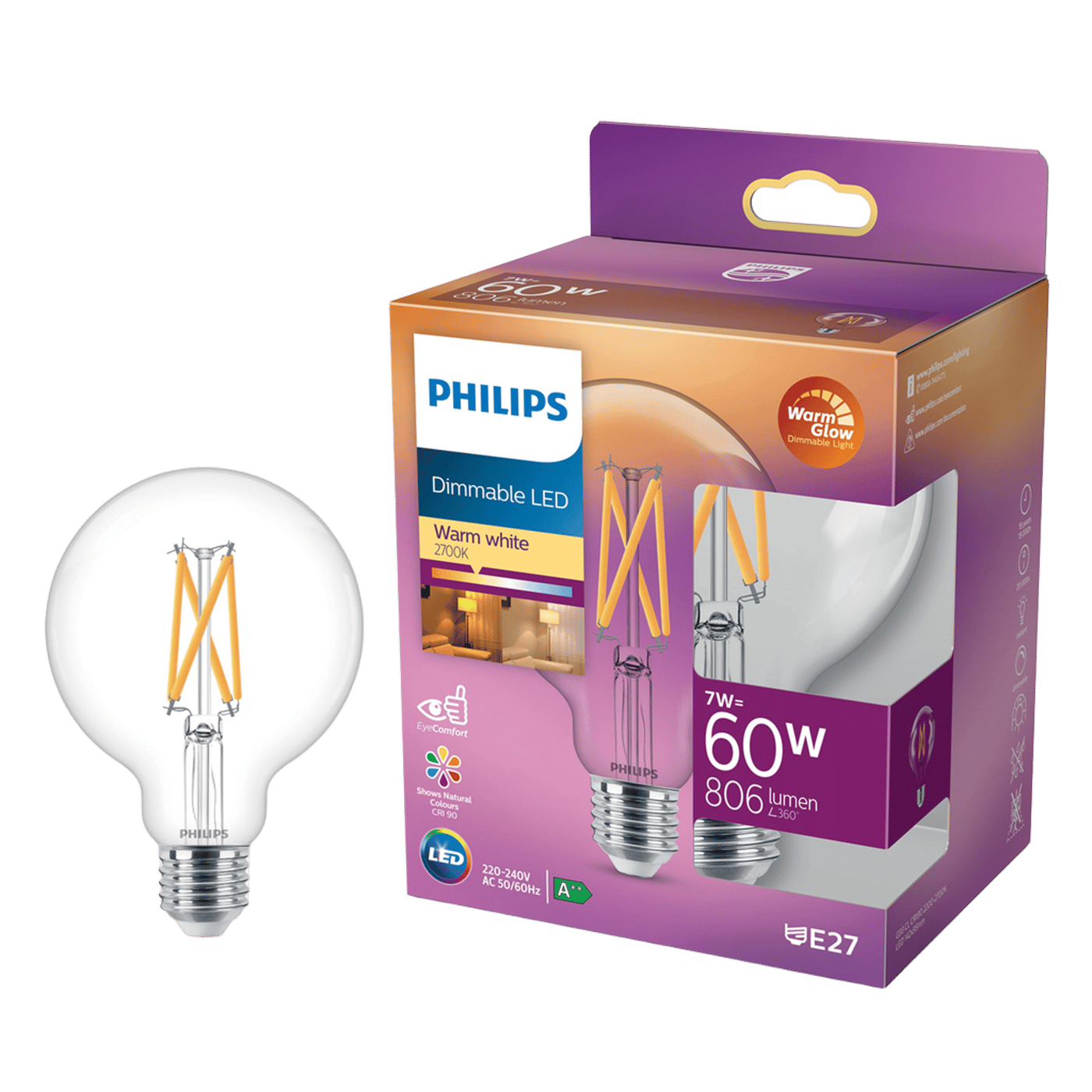 Philips Globlampa Filament LED G93 E27 806 lm