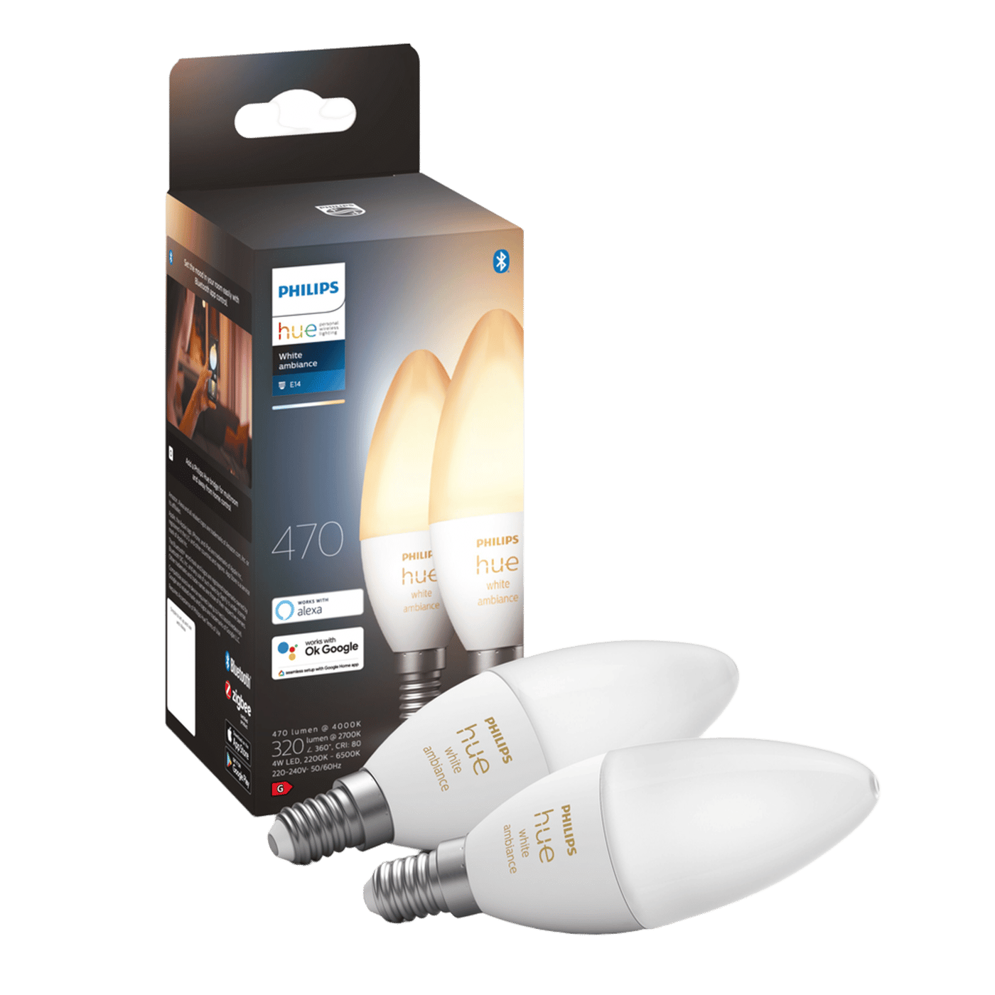 Philips Hue Ambiance Smart LED-pære E14 470 lm 2-pk.