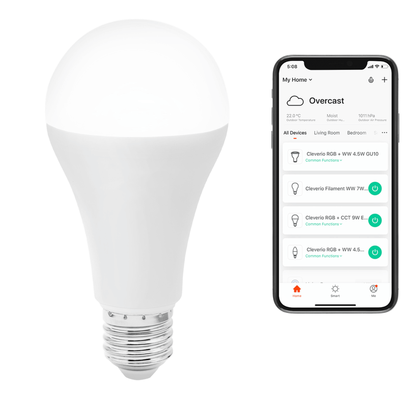 Cleverio Smart E27 RGB 2.0 LED-lampa 1400 lm