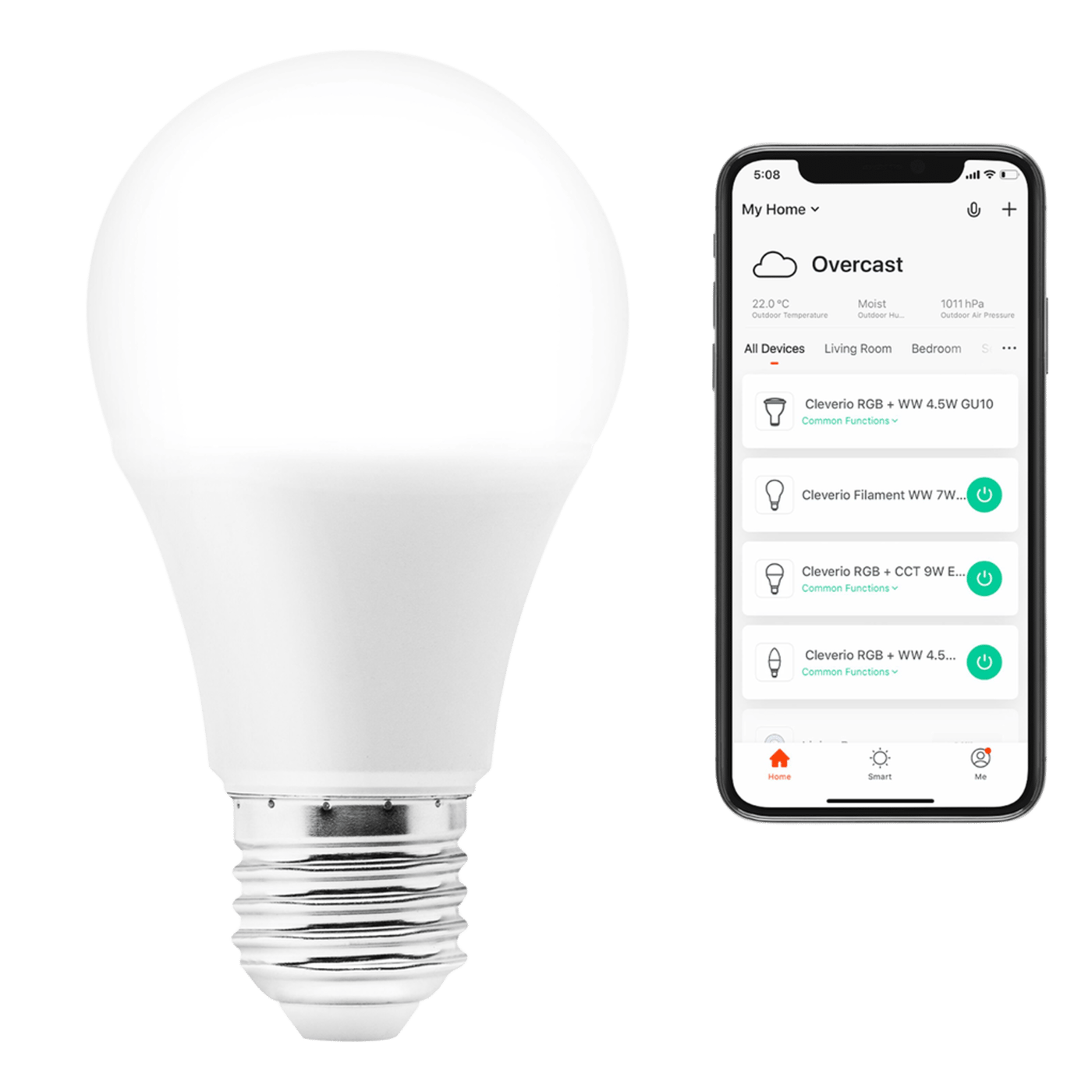 Cleverio Smart E27 RGB LED-lampa 806 lm