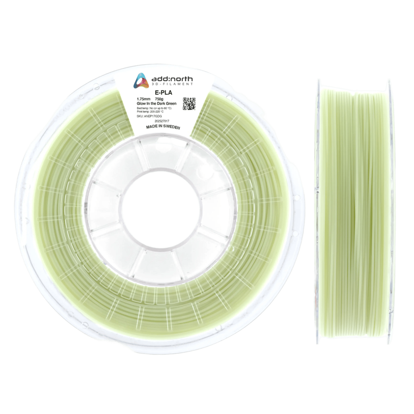 Addnorth E-PLA-filament för 3D-skrivare 1.75 mm Dark Green självlysande