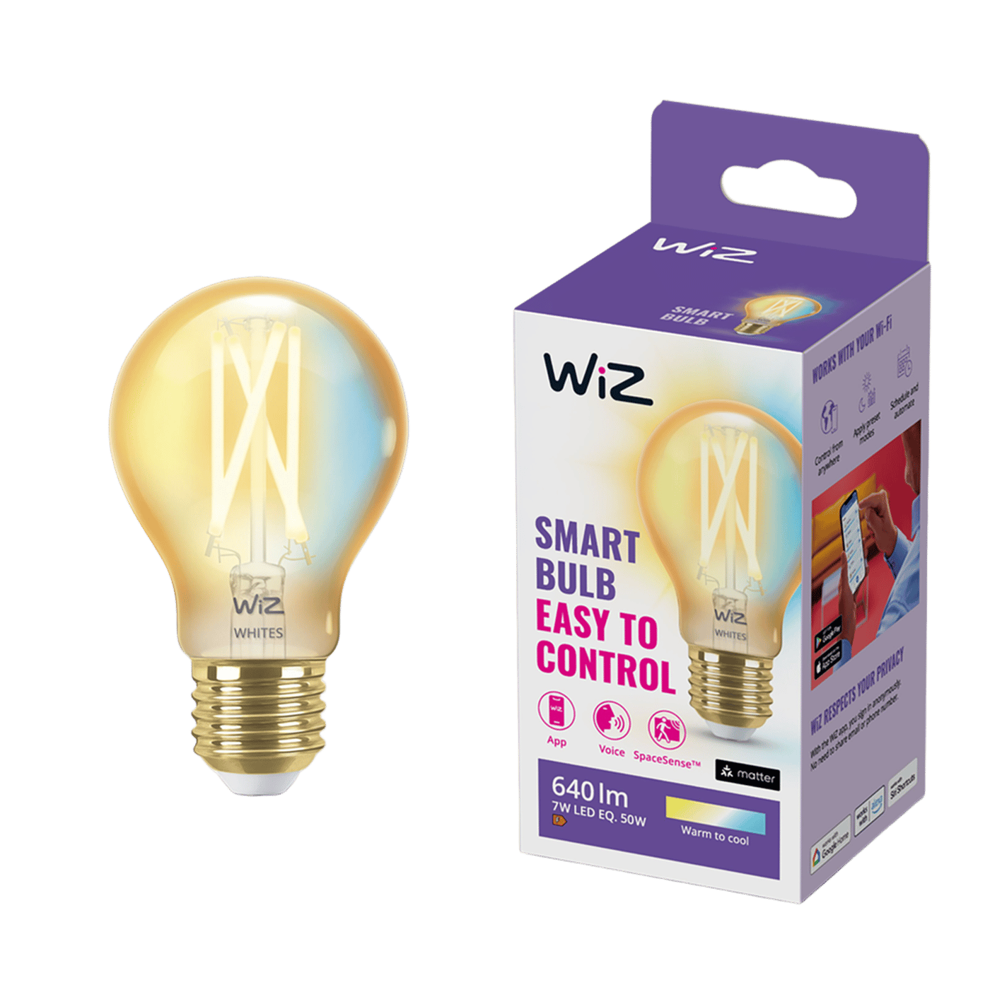 WiZ Amber Filament A60 Smart LED-pære E27 640 lm