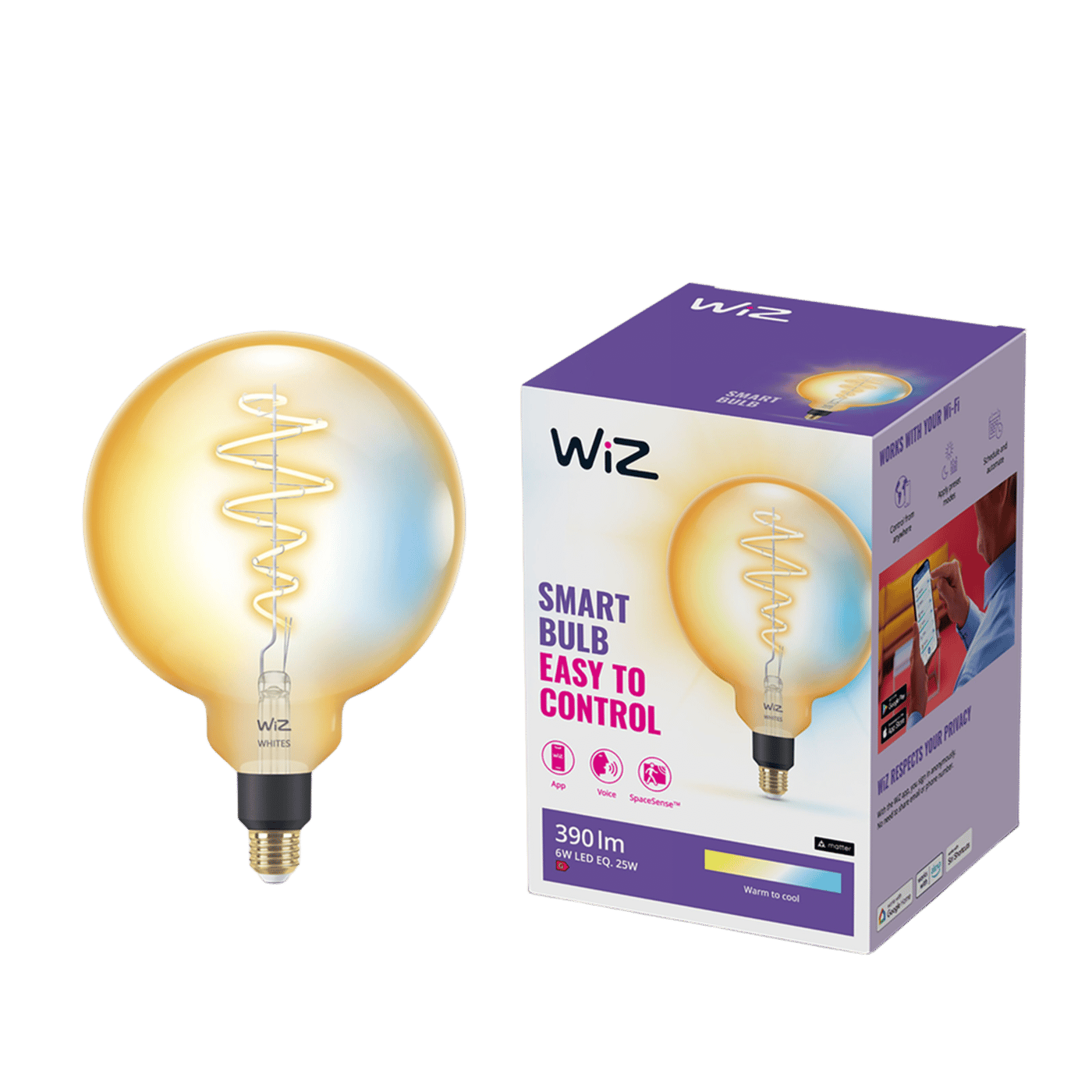 WiZ Amber Filament G200 Smart LED-lampa E27 390 lm