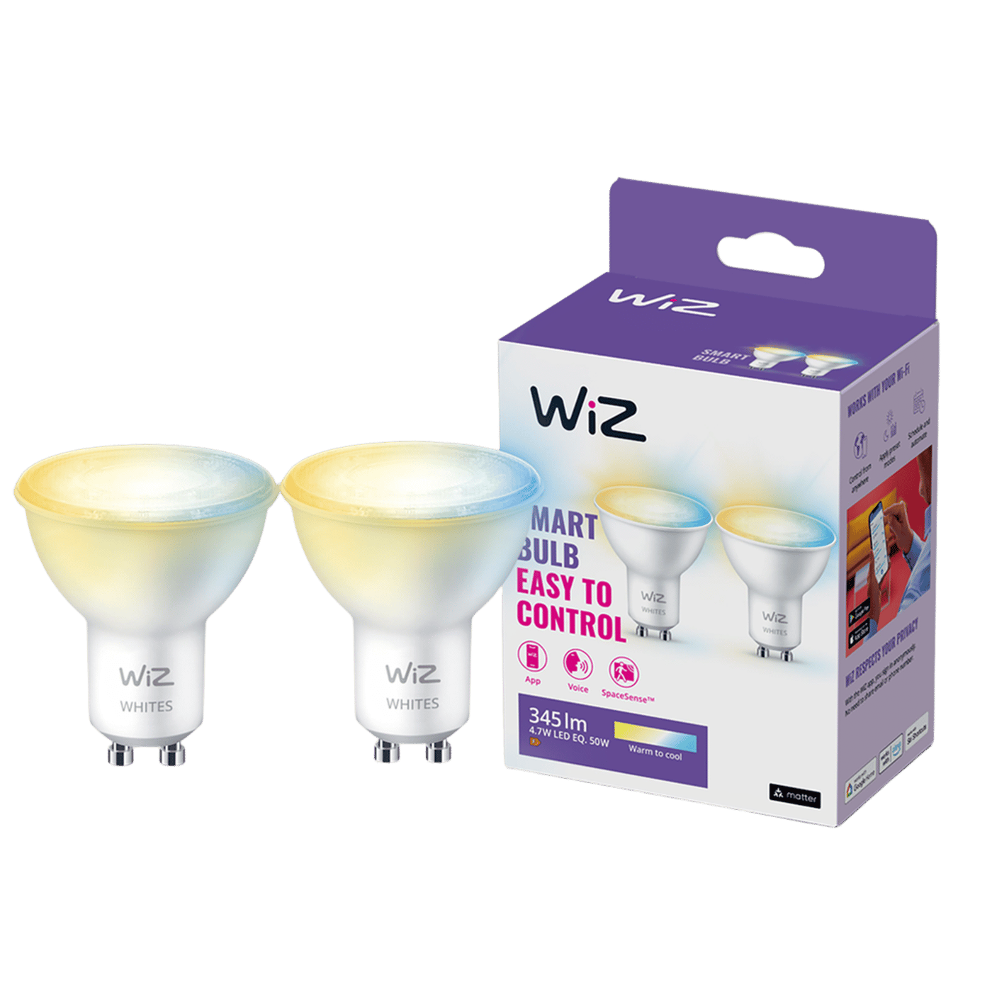 WiZ GU10 Smart LED-lampa 345 lm 2-pack