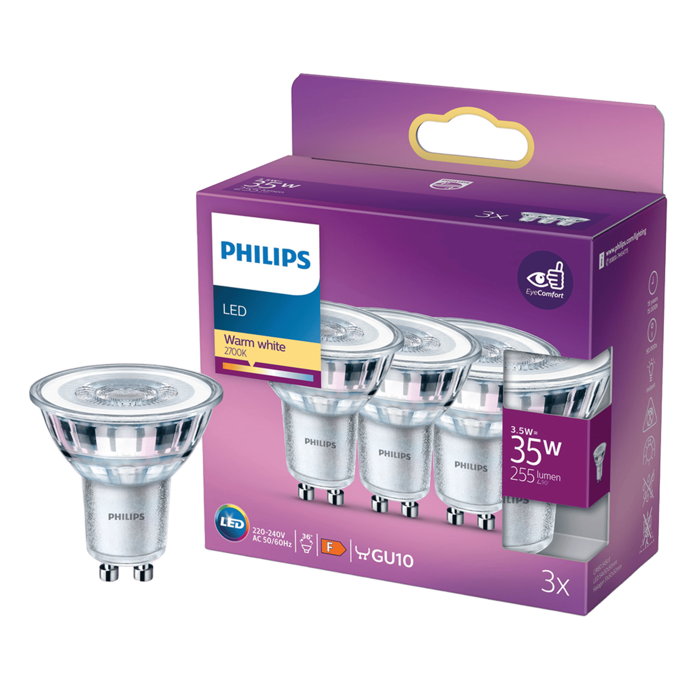 Philips LED-lampa GU10 255 lm 3-pack