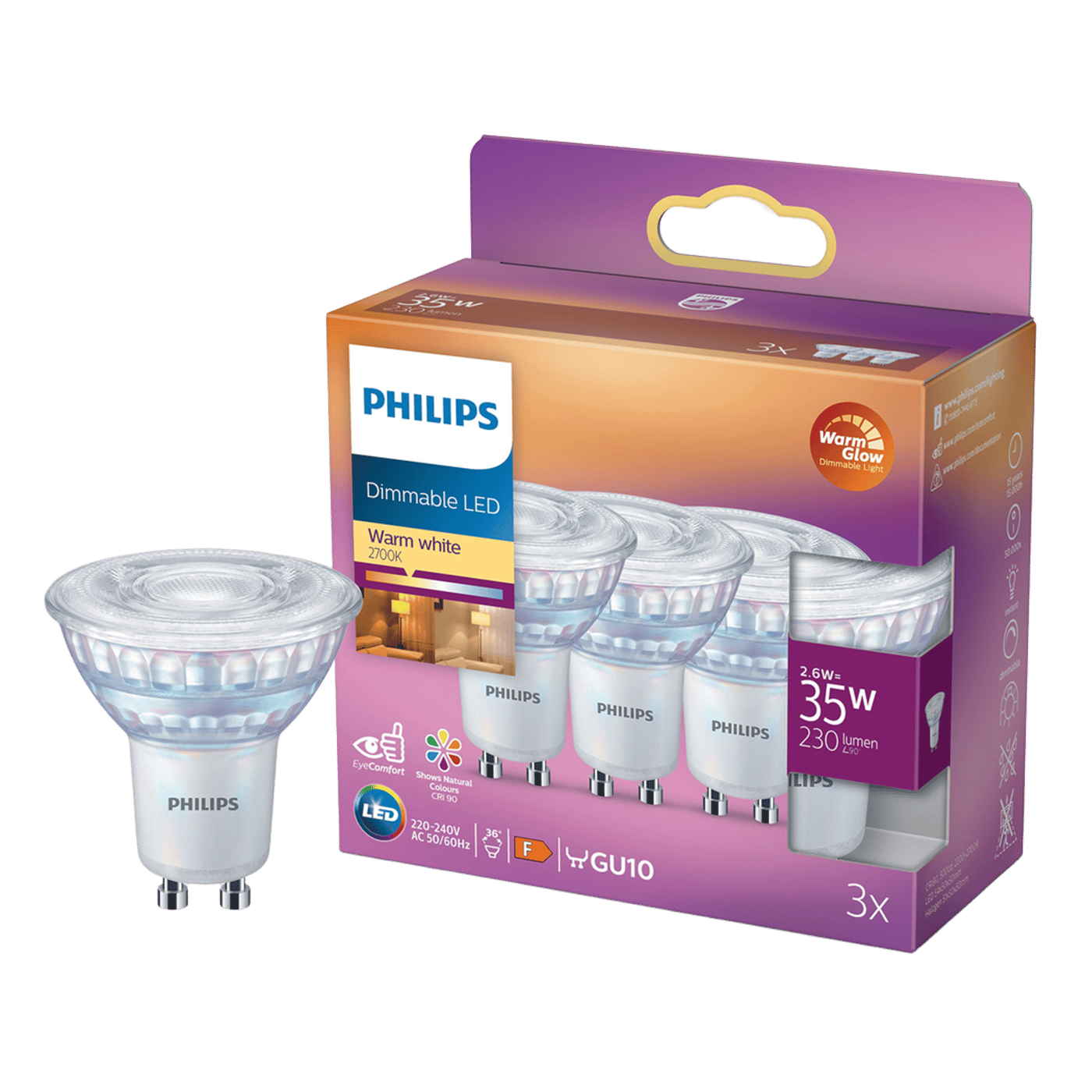 Philips LED-lampa GU10 230 lm 3-pack