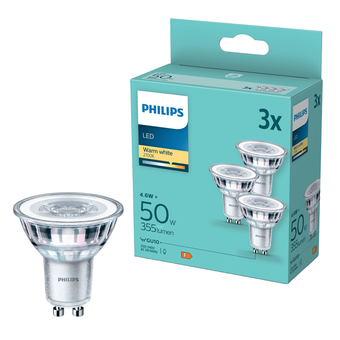 Philips LED-lampa GU10 355 lm 3-pack