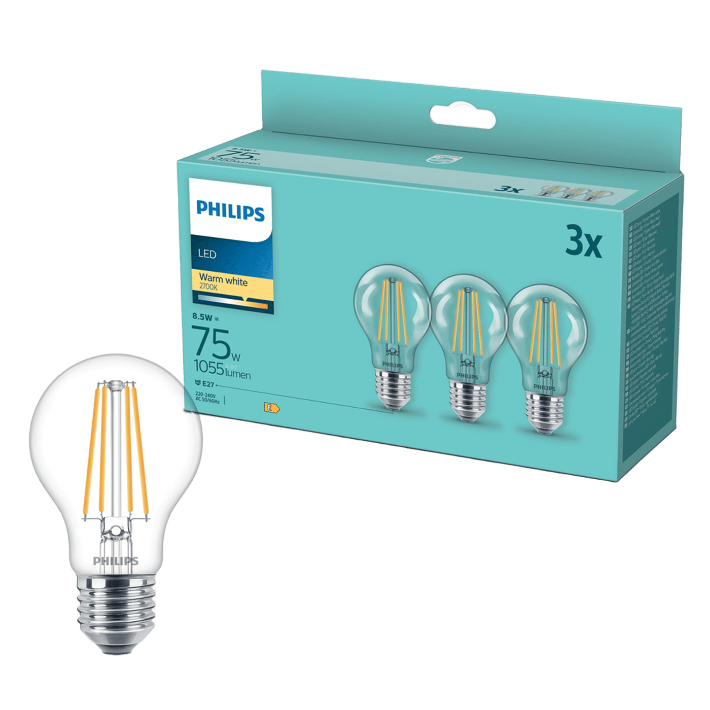 Philips LED-lampa E27 1055 lm 3-pack