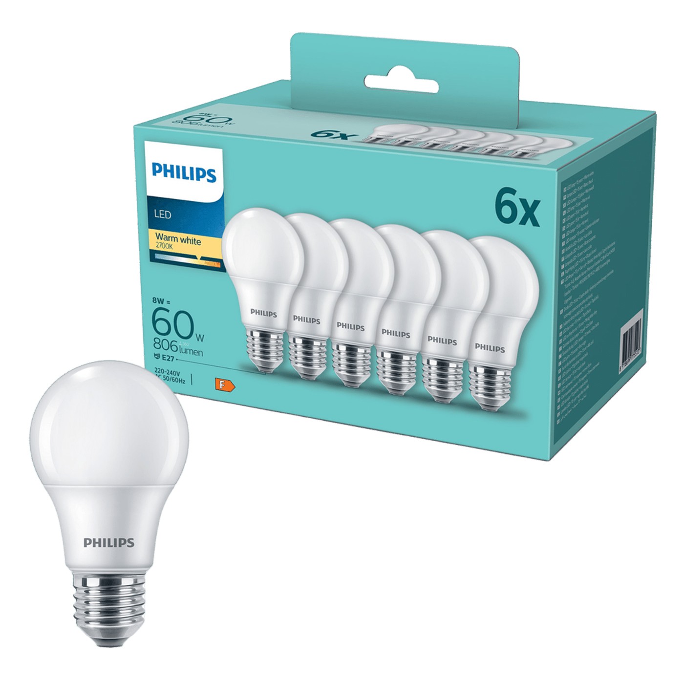 Philips LED-lampa E27 806 lm 6-pack