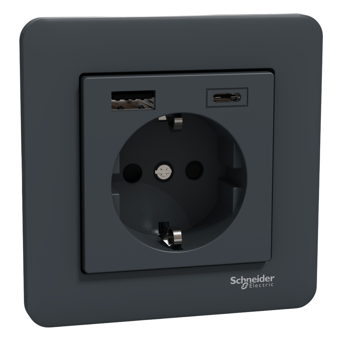 Schneider Electric Exxact Jordat vägguttag med USB-portar Svart