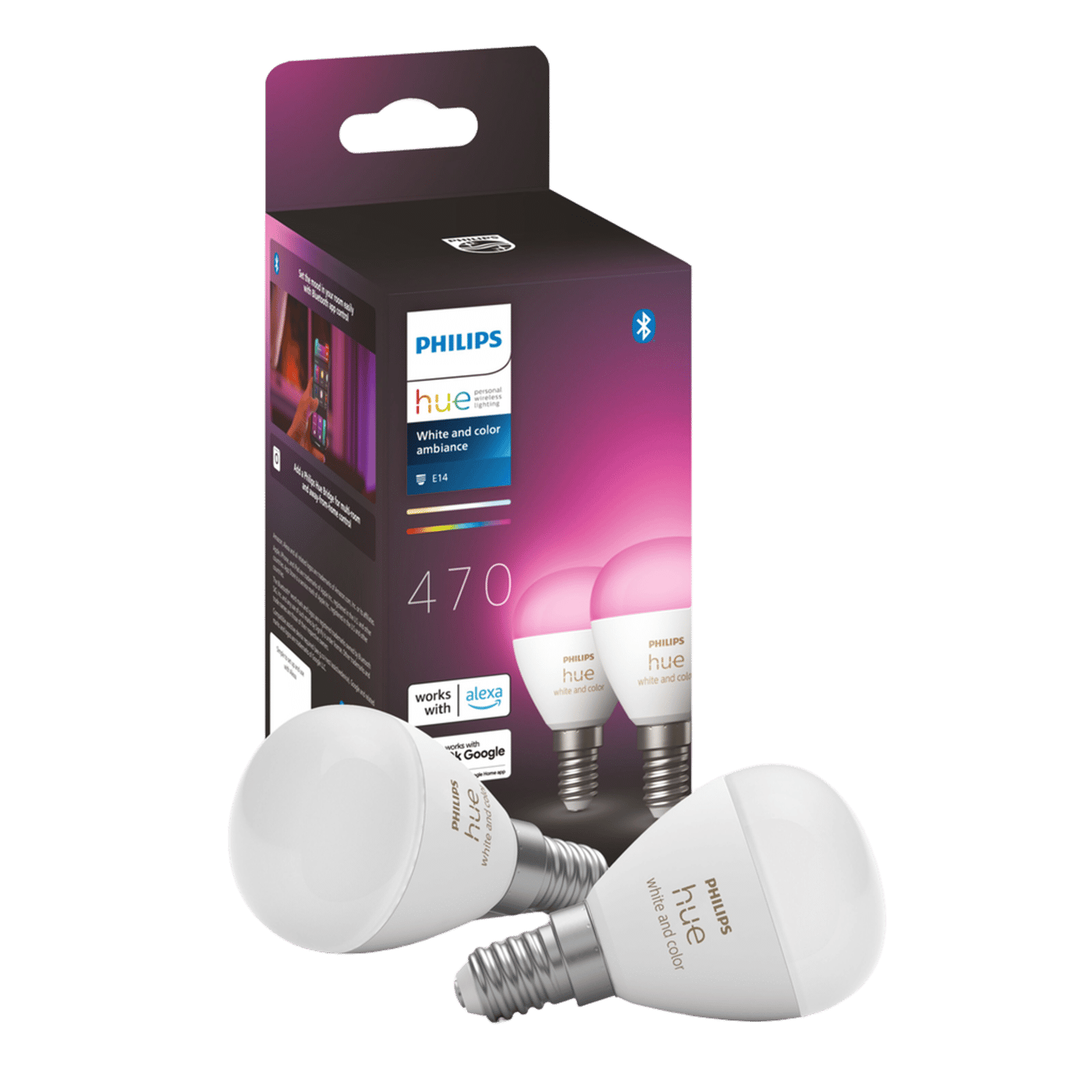 Philips Hue Luster Kuleformet LED-pære White and Color Ambiance E14 470 lm 2-pk.