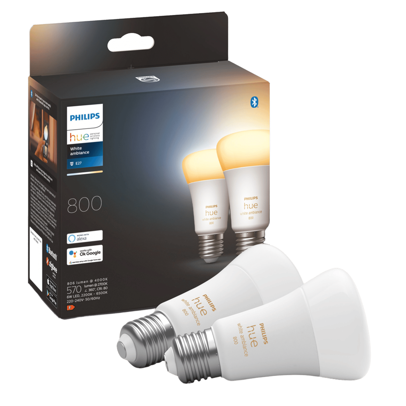 Philips Hue White Ambiance E27 Smart LED-lampa 800 lm 2-pack